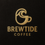 Brewtide Coffee Gift Card logo with gold coffee cup and wave design on black background